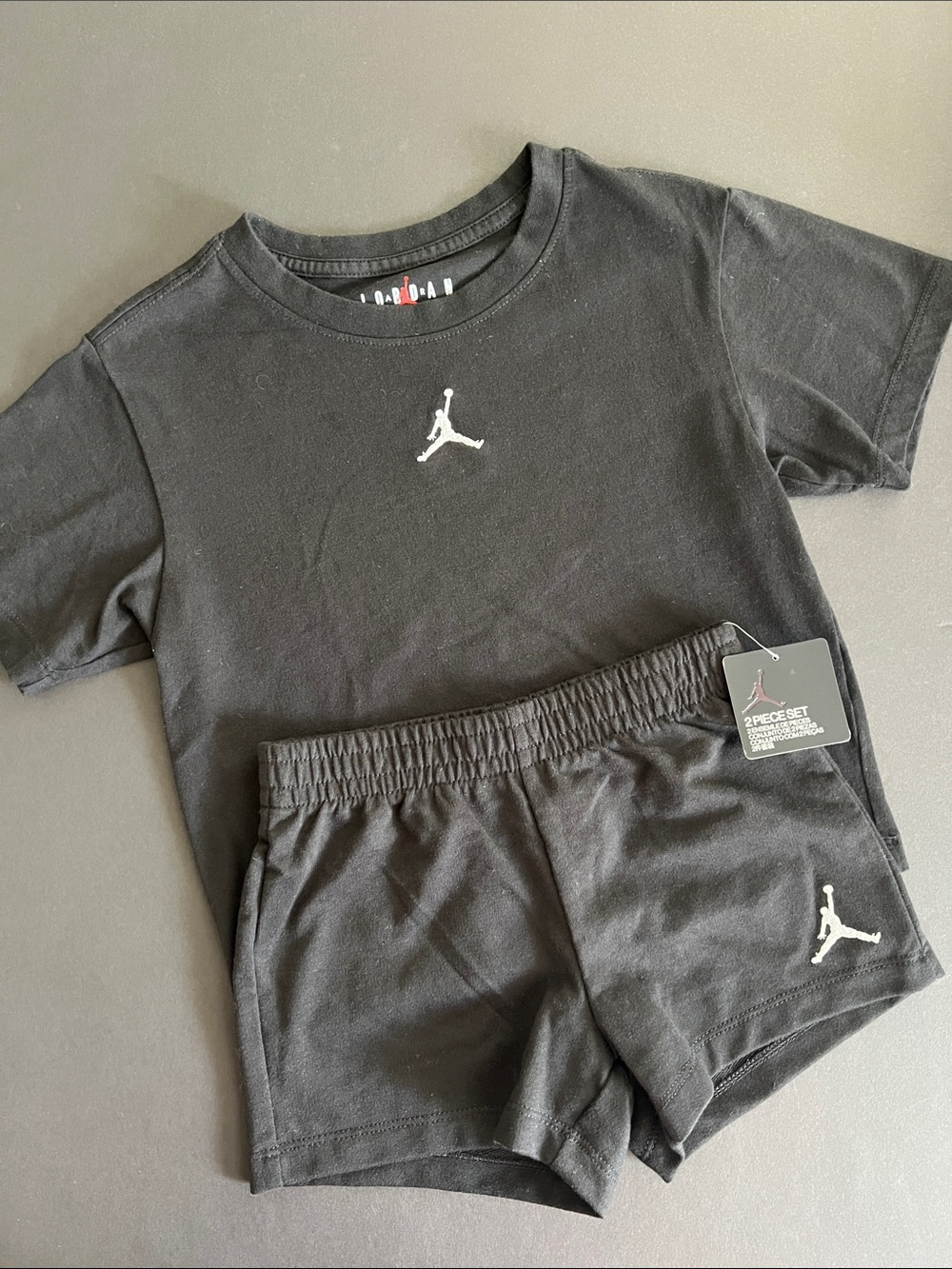Jordan Black Girls' Jumpman Tee & Shorts Set with White Logo NWT